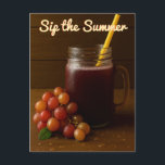 Golden Red Grapes – Sip the Summer Postcard<br><div class="desc">Send a splash of sunshine with this charming postcard featuring a mason jar of rich grape juice paired with glistening golden-red grapes. The warm wooden backdrop and fresh water droplets create a rustic,  refreshing summer feel—perfect for seasonal greetings,  wine lovers,  or anyone who appreciates fruit-forward elegance.</div>