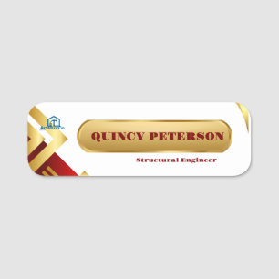 Golden & Red Layers Monogram Initial Founder CEO Name Tag