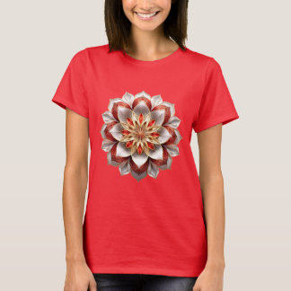 Golden Red Mandala – Elegant Floral Symmetry T-Shirt