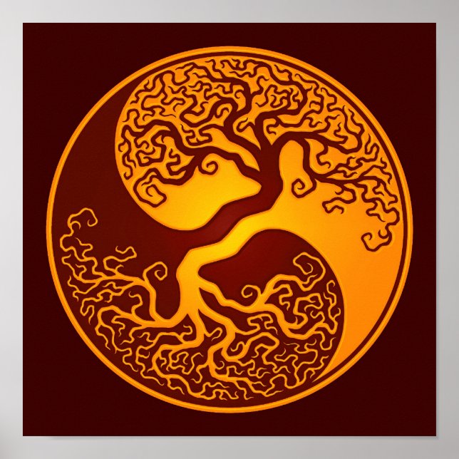 Golden Red Tree of Life Yin Yang Poster (Front)