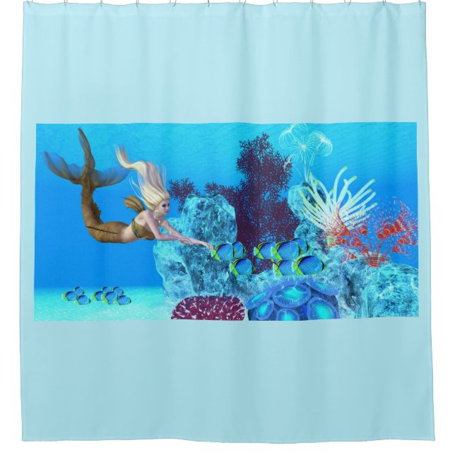 Golden Reef Mermaid Shower Curtain (Front)