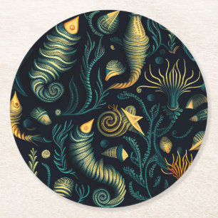 Golden Reefs Round Paper Coaster