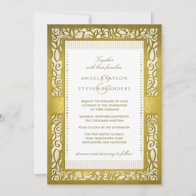 Golden Regal Deco Border Wedding Invitation (Front)