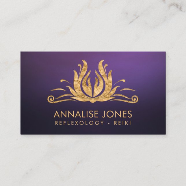 Golden Reiki Healing Hands in Lotus Business Card (Front)