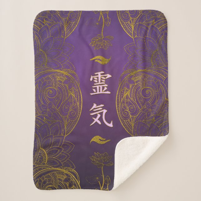 Golden Reiki Healing Symbols with lotus Sherpa Blanket (Front)