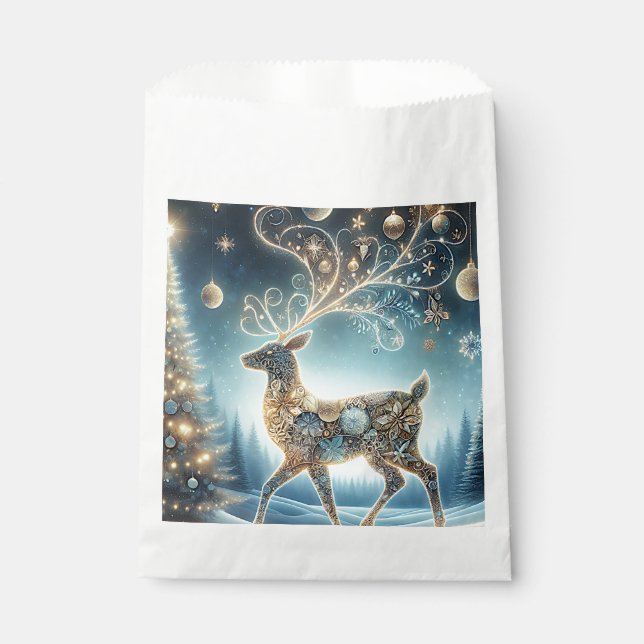 Golden Reindeer Christmas Ornaments Blue Sky Favour Bags (Front)