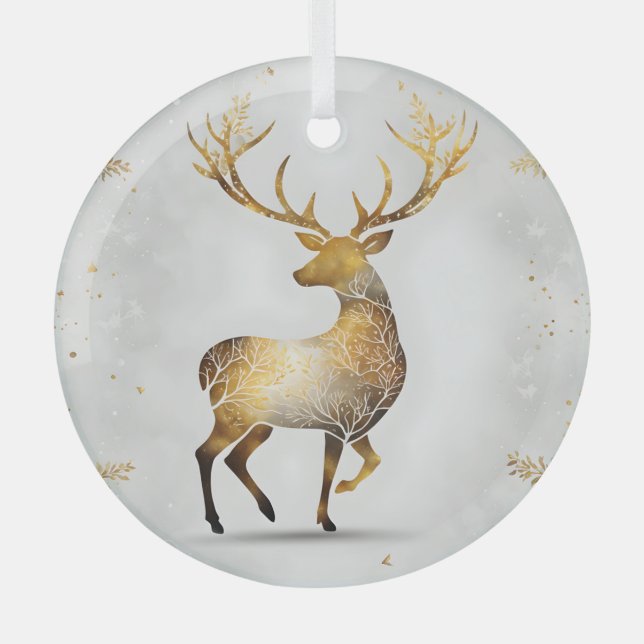 Golden Reindeer Glass Tree Decoration (Front)