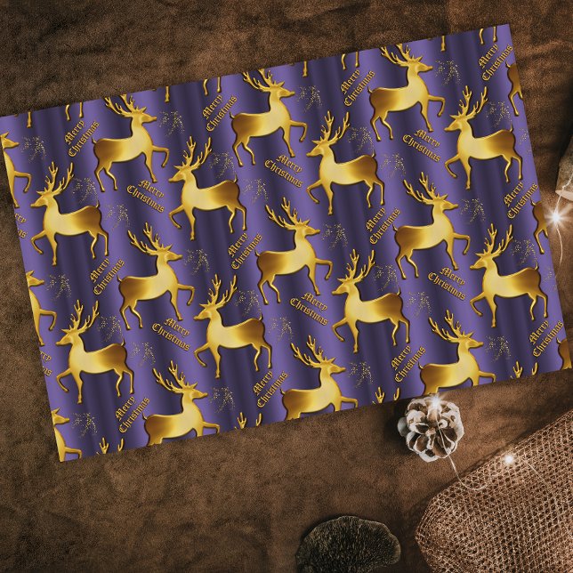 Golden Reindeer, Gold Merry Christmas Purple Tissue Paper (Creator Uploaded)