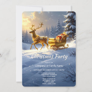 Golden Reindeer Golden Sleigh Christmas Party Invitation