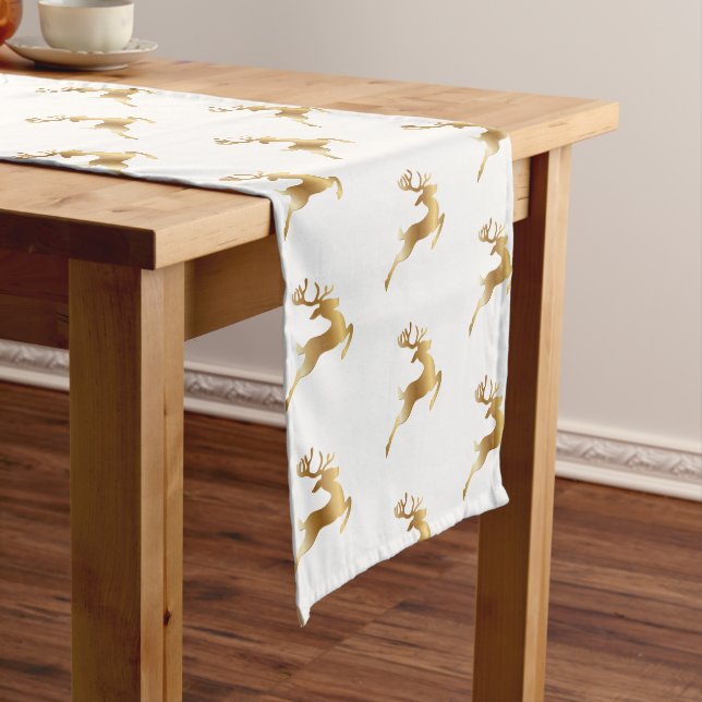 Golden Reindeer Magic Christmas Short Table Runner (In Situ)