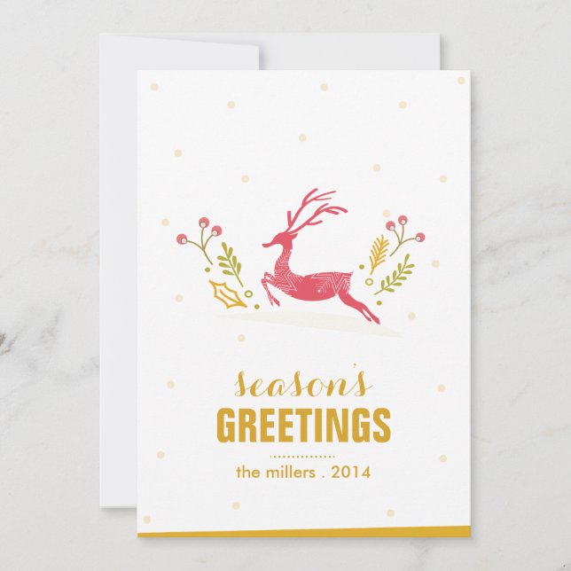 Golden Reindeer Non Photo Holiday Card (Front)