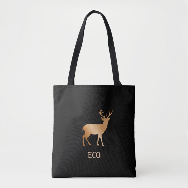 Golden reindeer on black tote bag (Front)
