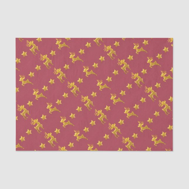 Golden Reindeer on Red Paper (Front)