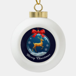 Golden Reindeer Ornament With Red Bow