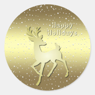 Golden Reindeer Snowy Holiday Sticker