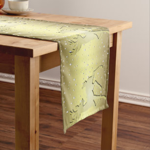Golden Reindeer Snowy Holiday Table Runner