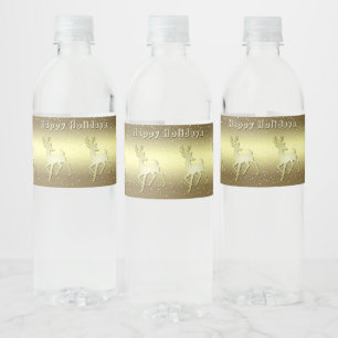 Golden Reindeer Snowy Water Bottle Label