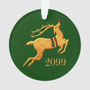 Golden Reindeer with Holiday Red and Green Ornament