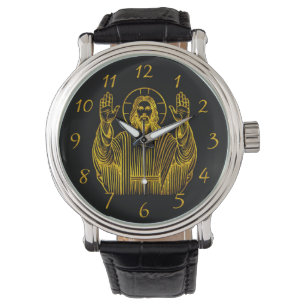 Golden Representation of Jesus With Raised Hands Watch