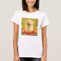 Golden Retirever in Red Flowers