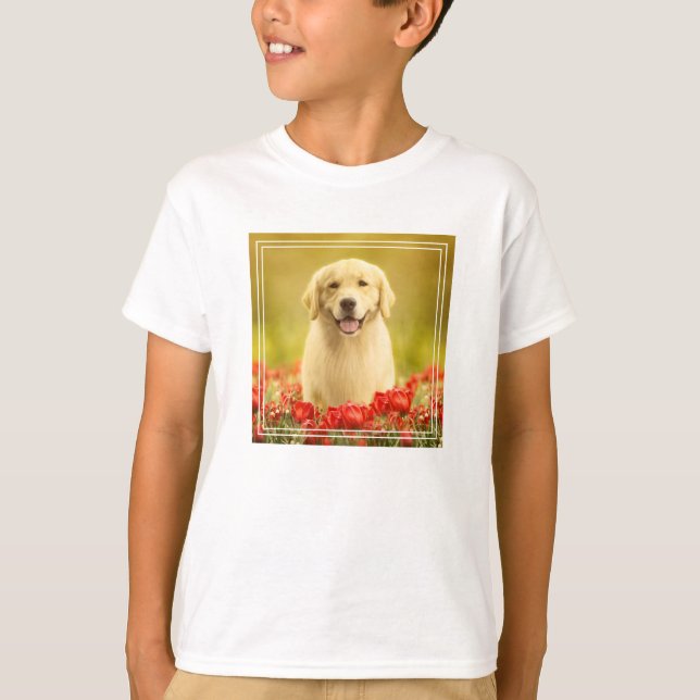 Golden Retirever in Red Flowers T-Shirt (Front)