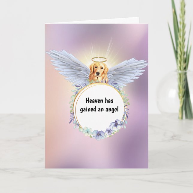 Golden Retrieve angel flower wreath dusky pink sky Card (Front)