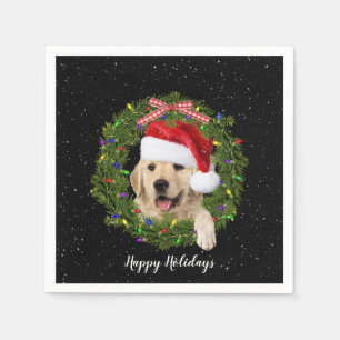 Golden Retrieve in holiday wreath Napkin