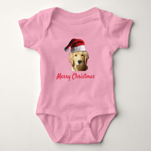 Golden Retrieve wearing a Santa Claus Hat for Chri Baby Bodysuit