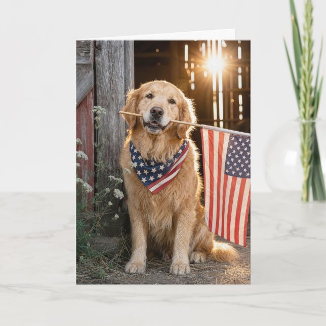 Golden Retriever 4th of July Card (Front)