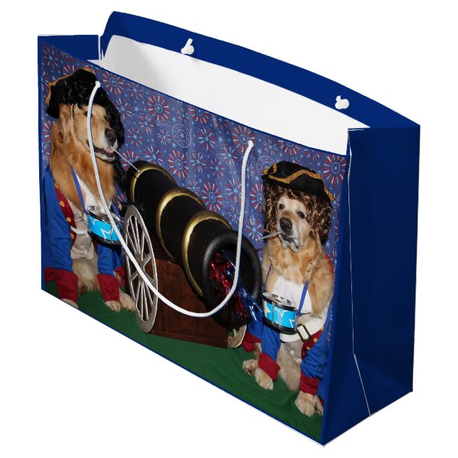 Golden Retriever 4th of July Colonial Drummers Large Gift Bag (Back Angled)