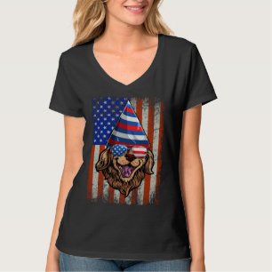 Golden Retriever 4th of July Flag American Sunglas T-Shirt