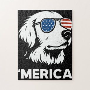 Golden Retriever 4th Of July Merica Jigsaw Puzzle