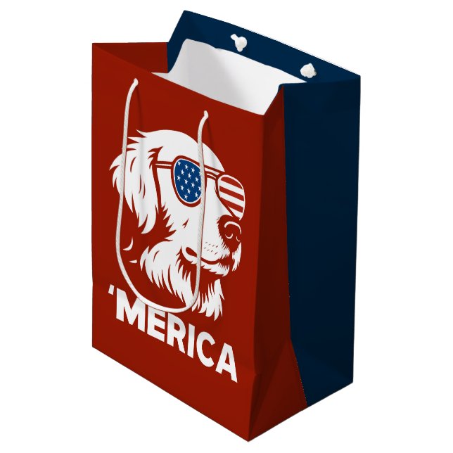 Golden Retriever 4th Of July Merica Medium Gift Bag (Front Angled)