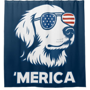 Golden Retriever 4th Of July Merica Shower Curtain