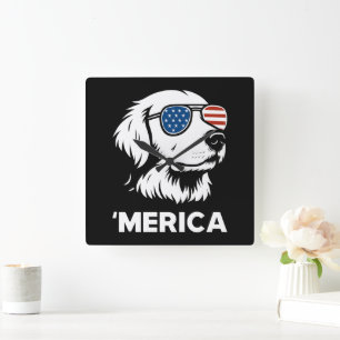Golden Retriever 4th Of July Merica Square Wall Clock
