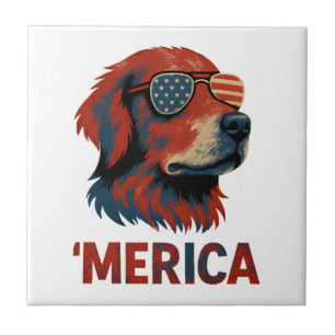 Golden Retriever 4th Of July Merica T-Shirt Tile