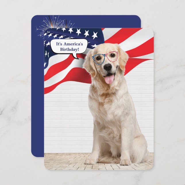 Golden Retriever 4th of July Party Holiday Card (Front/Back)