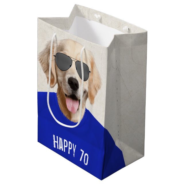 Golden Retriever 70th Birthday Medium Gift Bag (Front Angled)