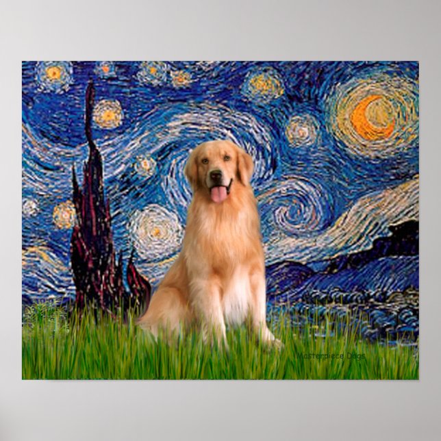 Golden Retriever 8 - Starry Night Poster (Front)