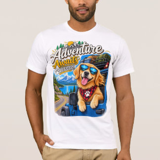 Golden Retriever Adventure Awaits Hiking Road Trip T-Shirt