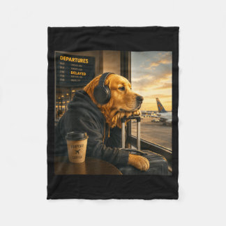 Golden Retriever Airport Travel Coffee Funny Dog Fleece Blanket