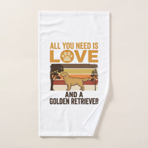 Golden Retriever All You Need Is Love Vintage Desi Hand Towel