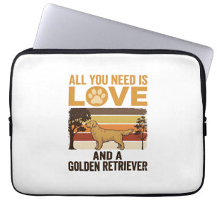 Golden Retriever All You Need Is Love Vintage Desi Laptop Sleeve