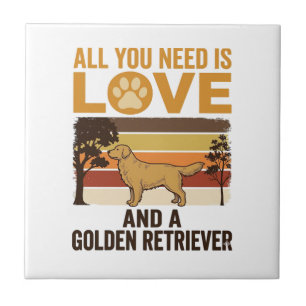 Golden Retriever All You Need Is Love Vintage Desi Tile