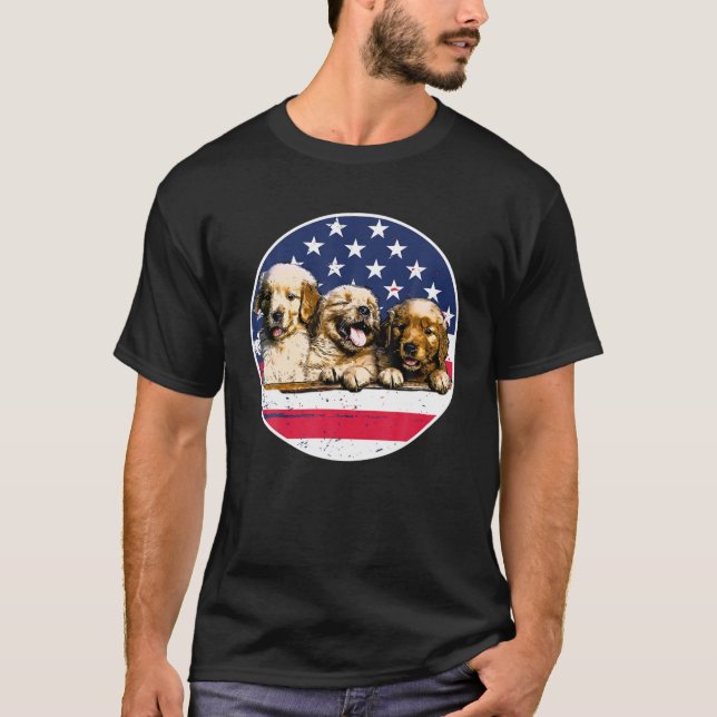 Golden Retriever American Flag 4Th Of July T-Shirt (Front)