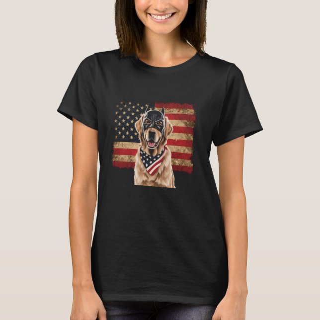 Golden Retriever American Flag Sunglasses Patrioti T-Shirt (Front)