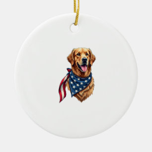 Golden Retriever Americana Vintage Engraved Shirt  Ceramic Tree Decoration