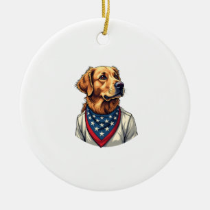 Golden Retriever Americana Vintage Engraved Shirt Ceramic Tree Decoration
