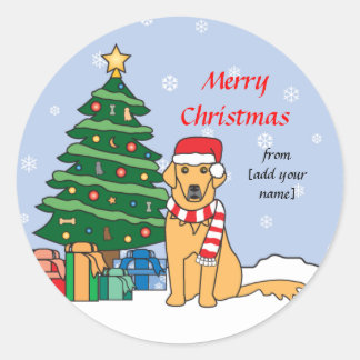 Golden Retriever and Christmas Tree Classic Round Sticker