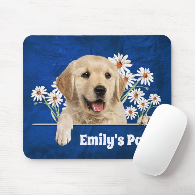 Golden Retriever and Daisies on Leather Mouse Pad (With Mouse)